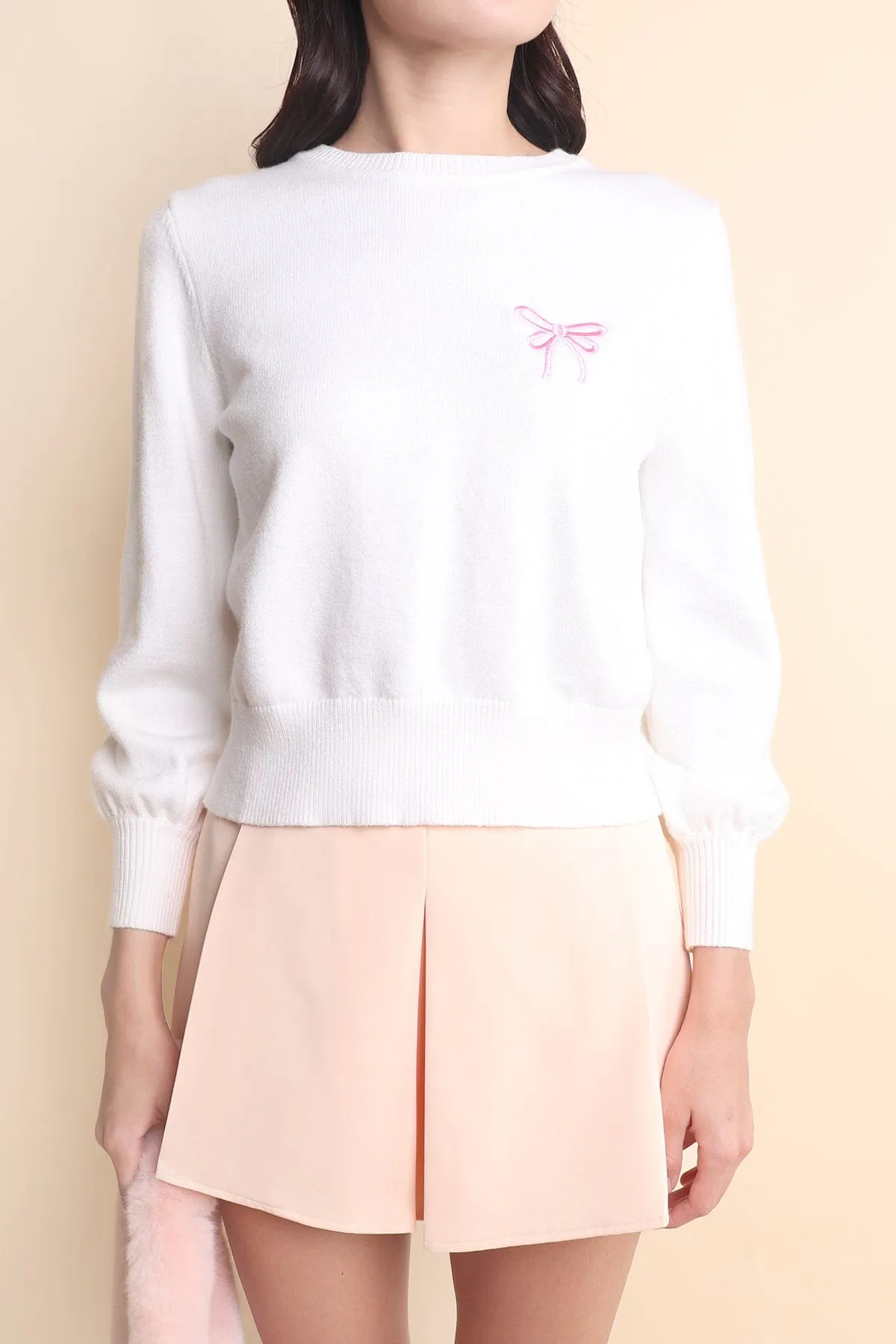 ALLURE RIBBON SWEATER IN WHITE