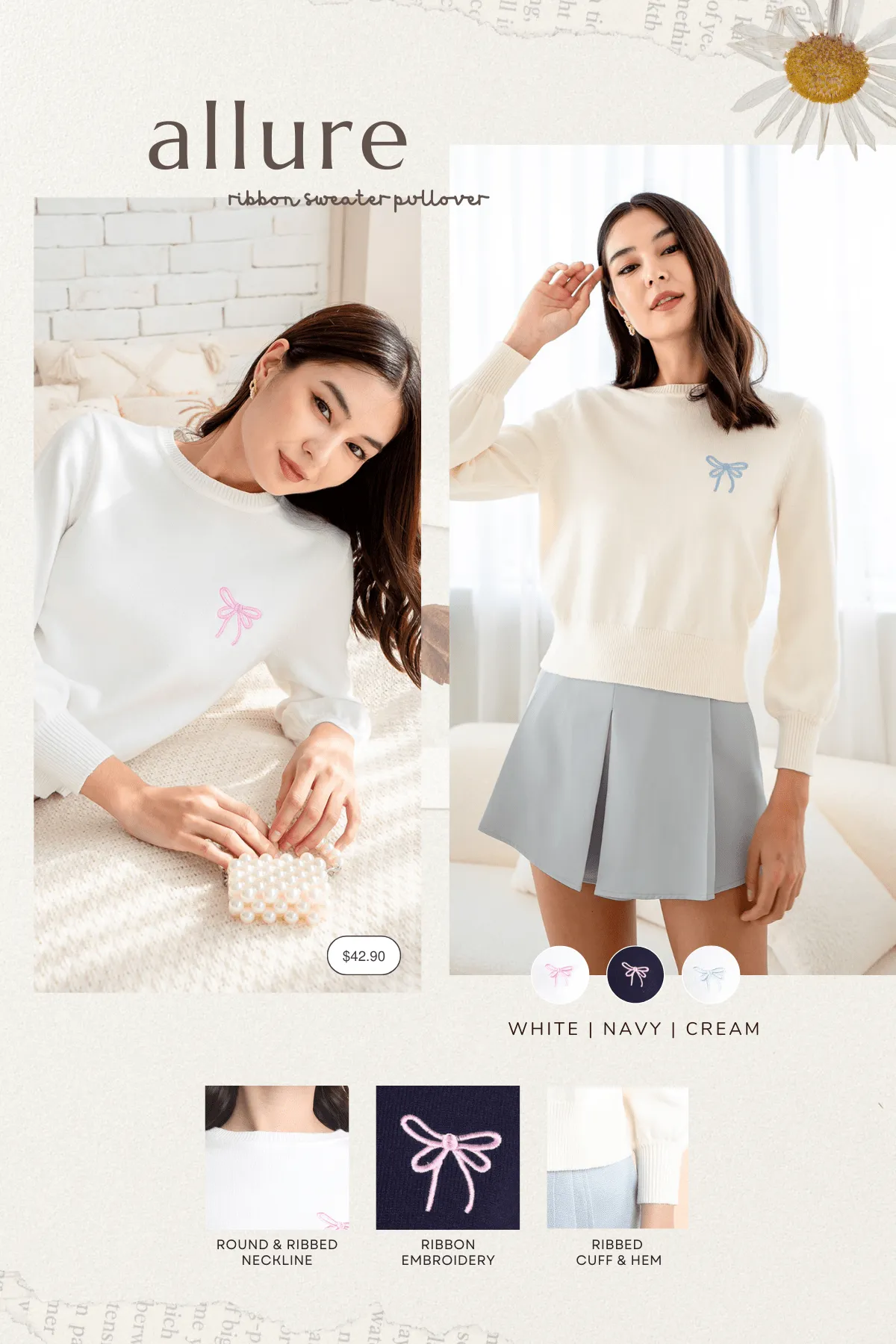 ALLURE RIBBON SWEATER IN WHITE