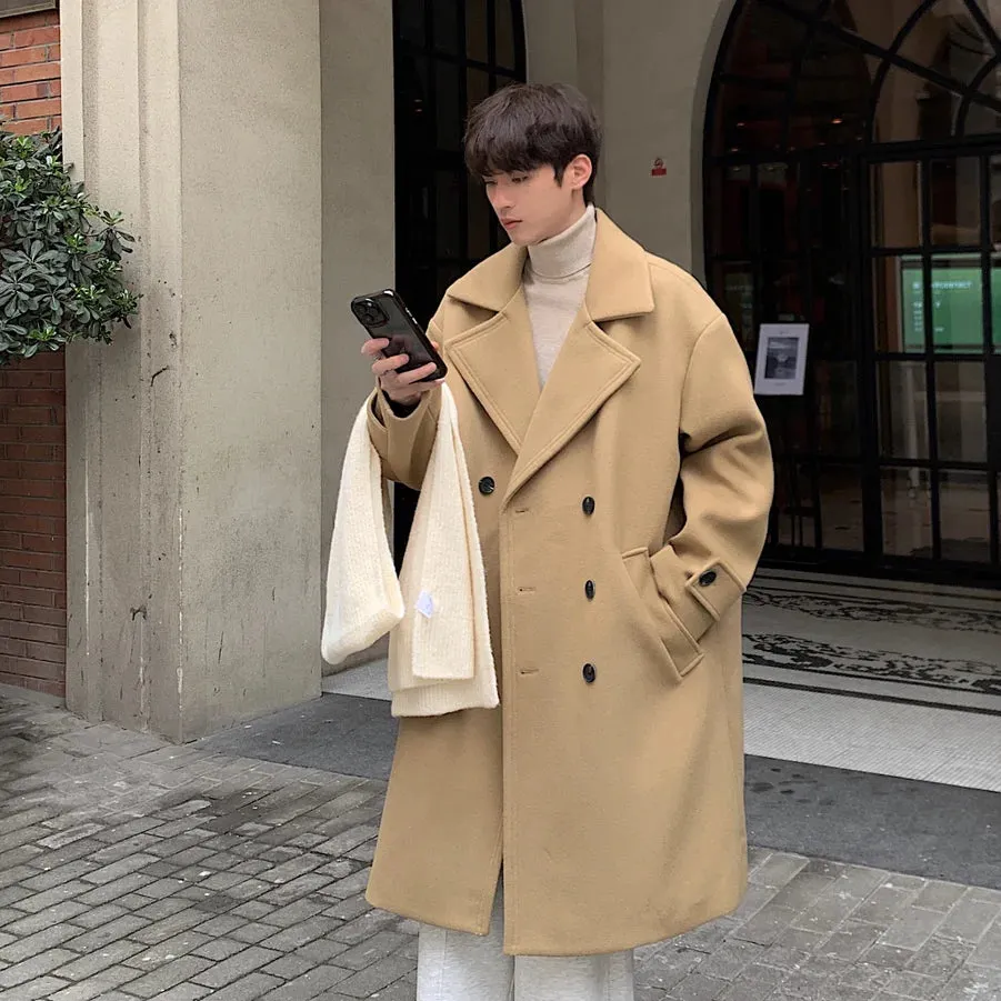 Bonsir Winter High Quality Woolen Trench Coats Men Korean Style Luxury Male Casual Trenchcoat Men's Streetwear Gray/Khaki/Black