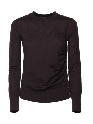 Brown Tricot Wool Sweater with Collar