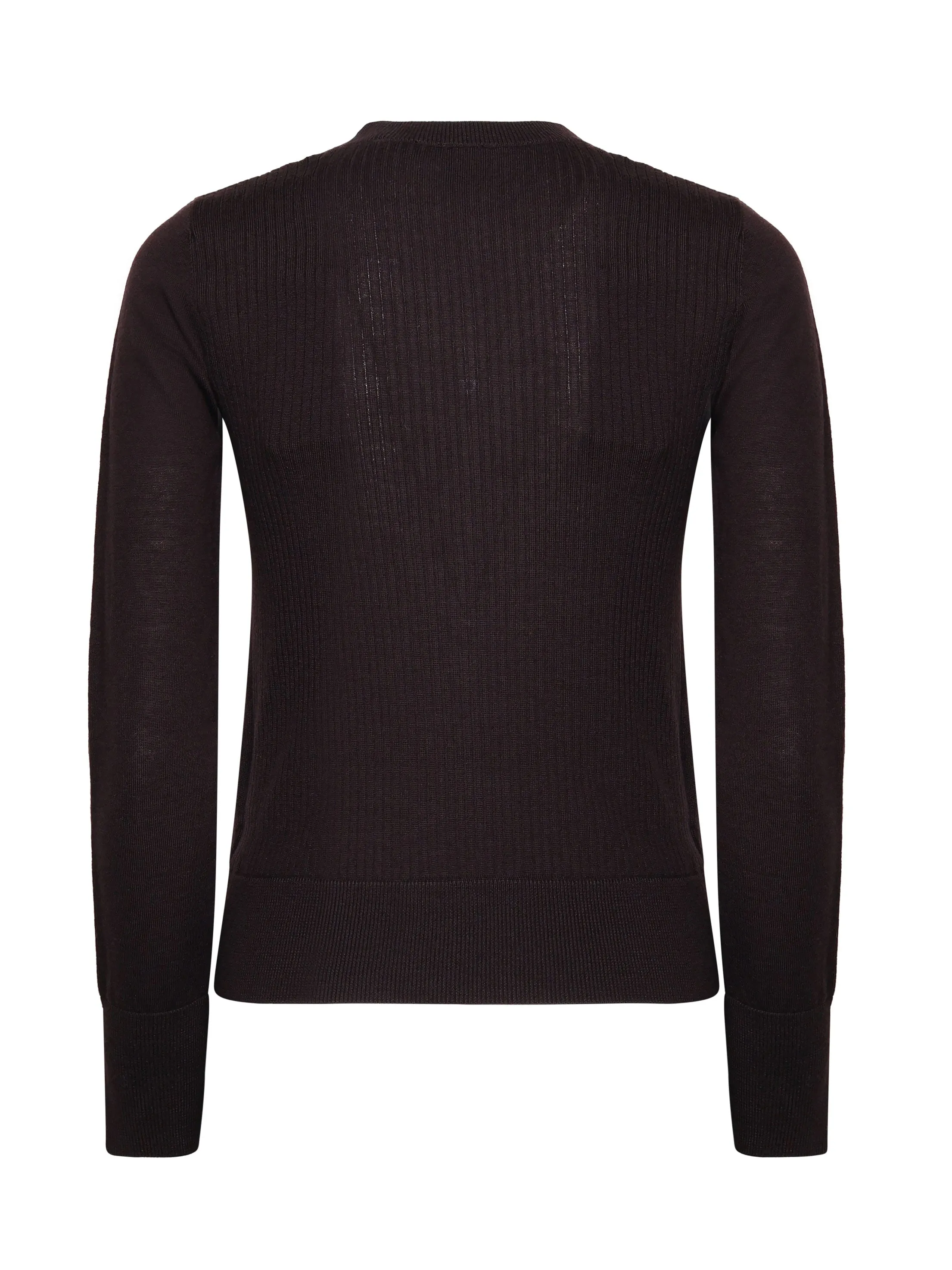 Brown Tricot Wool Sweater with Collar