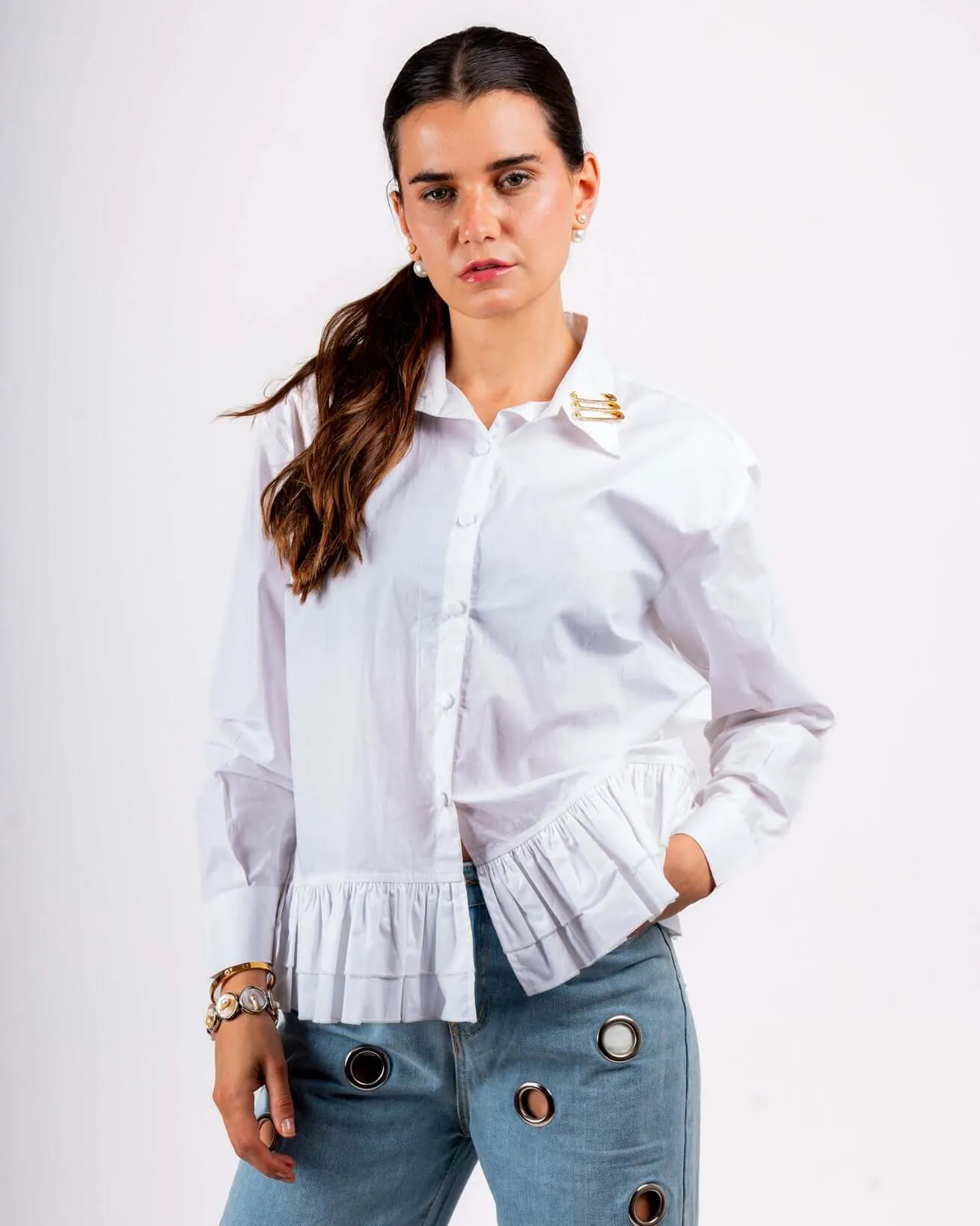 Cotton Ruffle Shirt