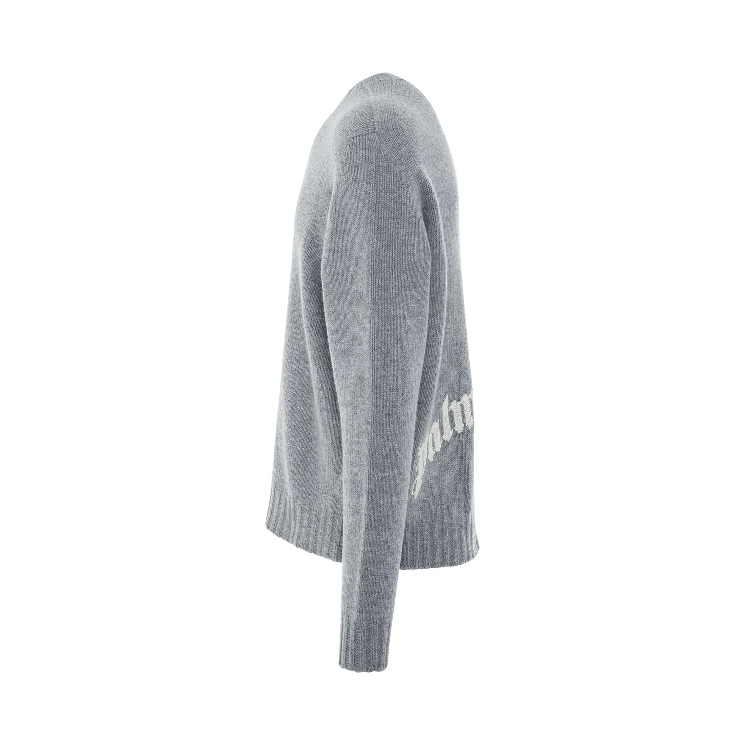 Curved Logo Sweater in Melange Grey/White