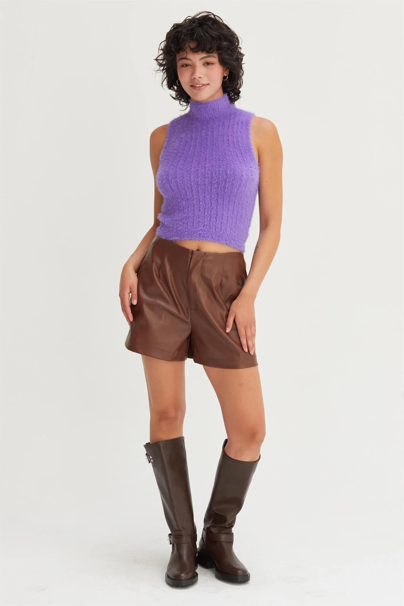 DZ24F139-High Neck Sleeveless Knit Top