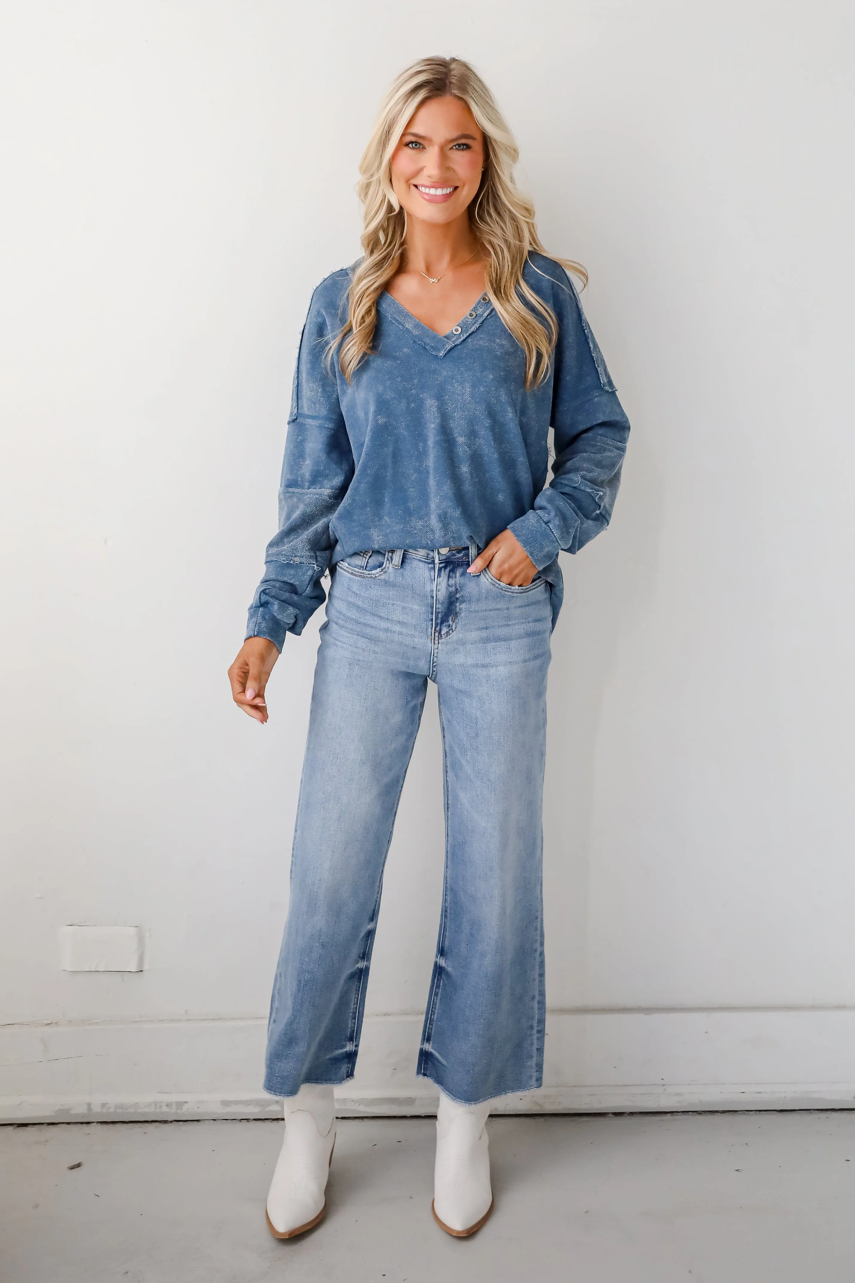 FINAL SALE - Amazing Memories Denim Knit Top - DOORBUSTER
