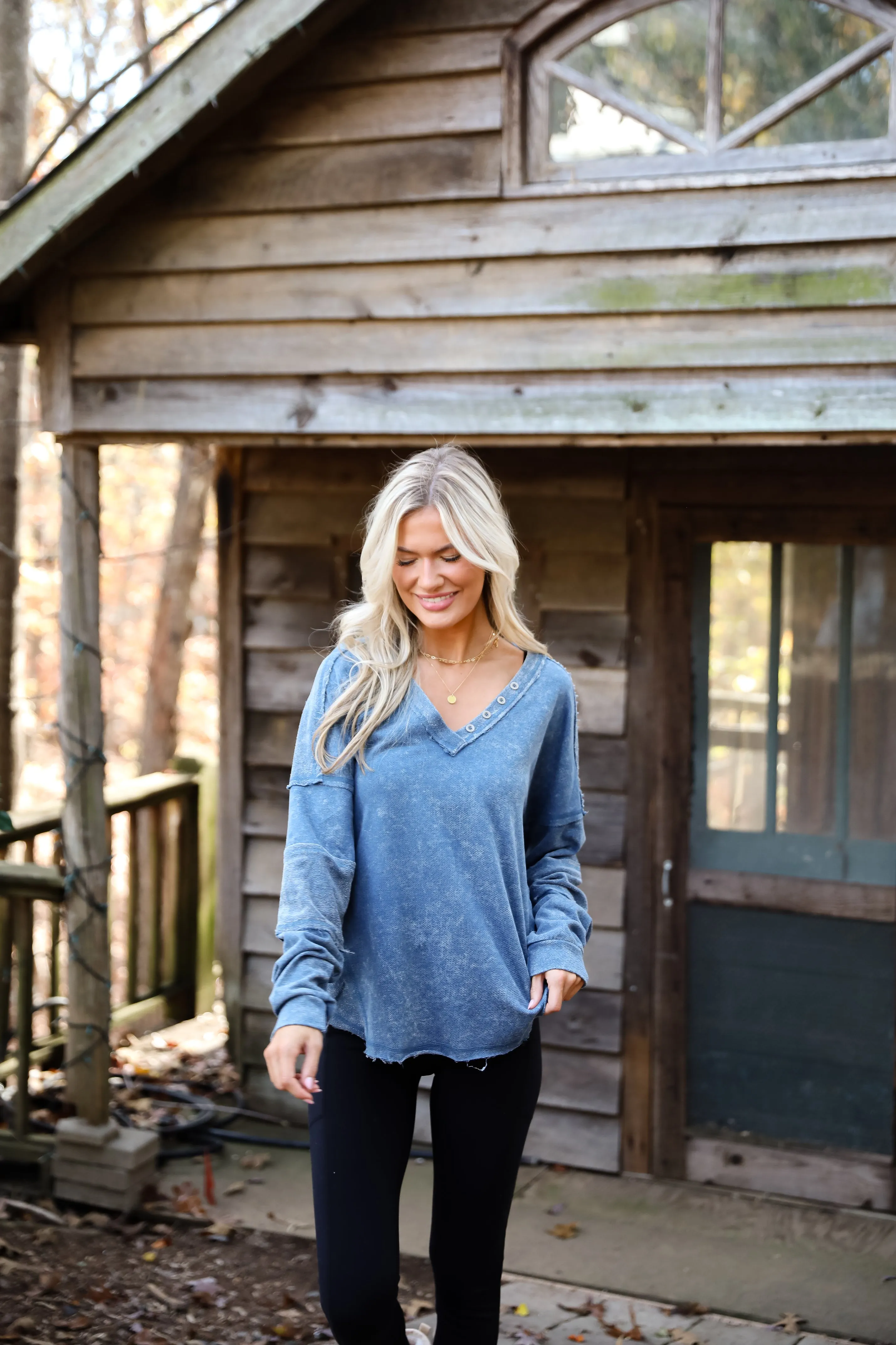 FINAL SALE - Amazing Memories Denim Knit Top - DOORBUSTER
