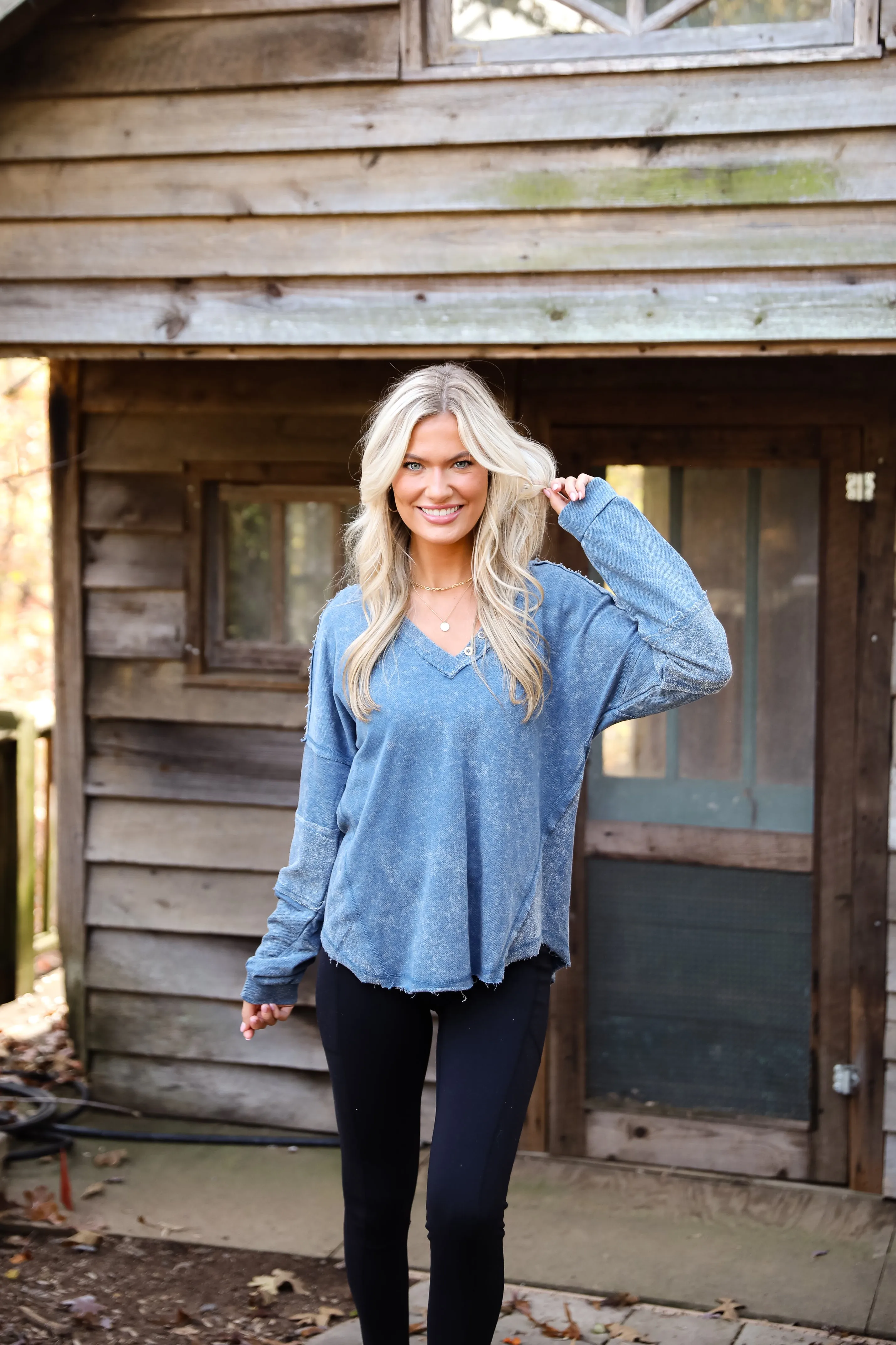 FINAL SALE - Amazing Memories Denim Knit Top - DOORBUSTER