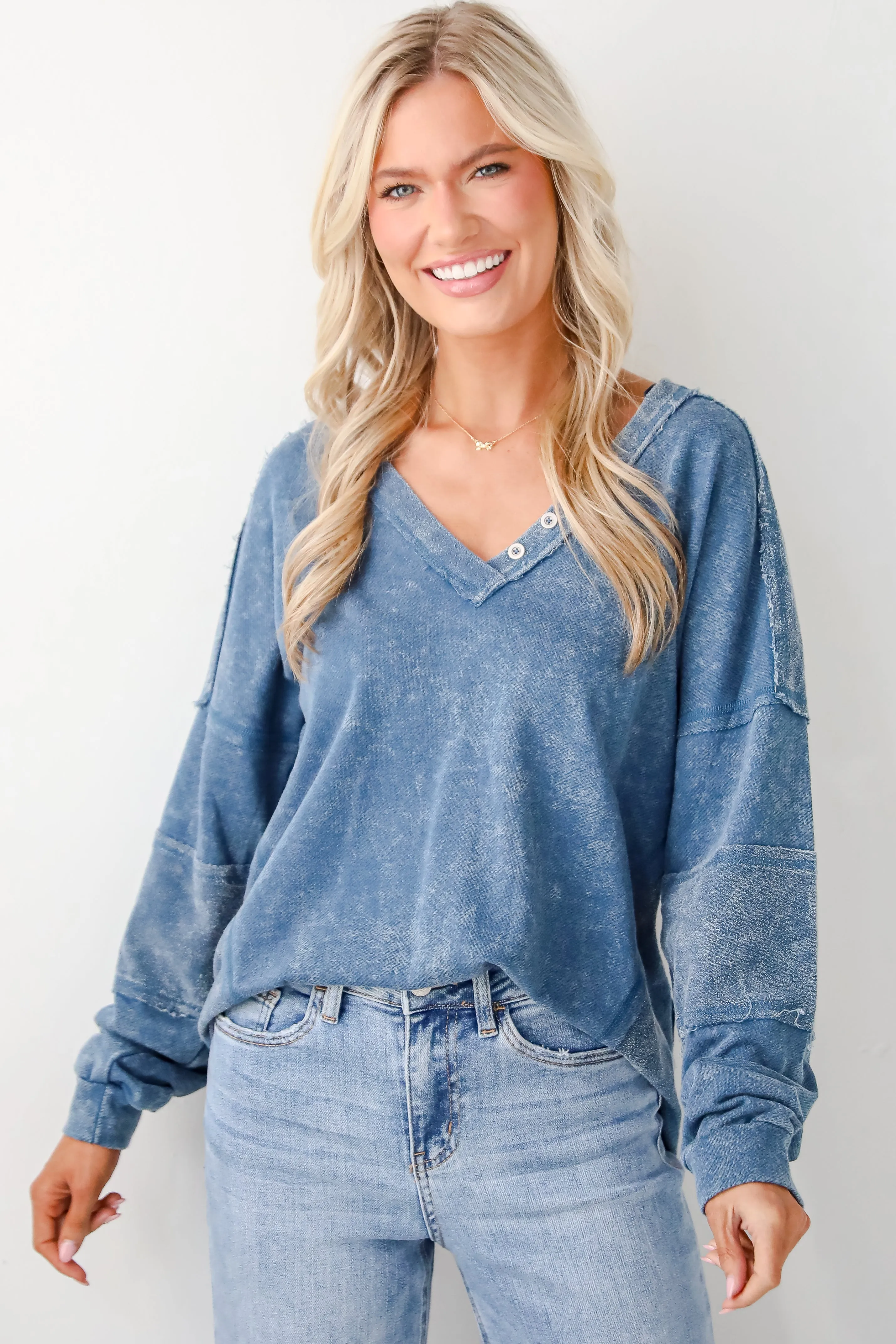FINAL SALE - Amazing Memories Denim Knit Top - DOORBUSTER
