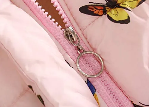 Kehen Big Girl Autumn Winter Parka Down Coat Butterfly Print Puffer Trench Jacket Padded Overcoat with Fur Hood Pink 3T
