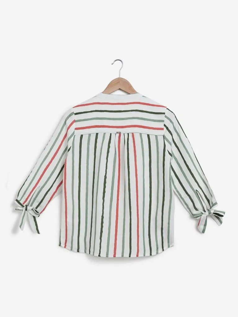 LOV Green, Red And White Striped Top