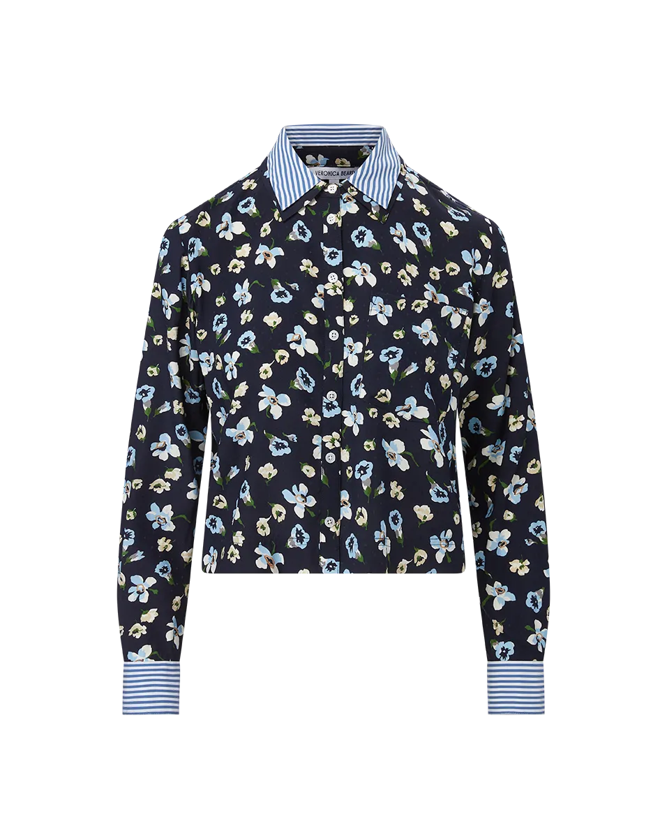 Maia Floral Silk Double-Collar Shirt