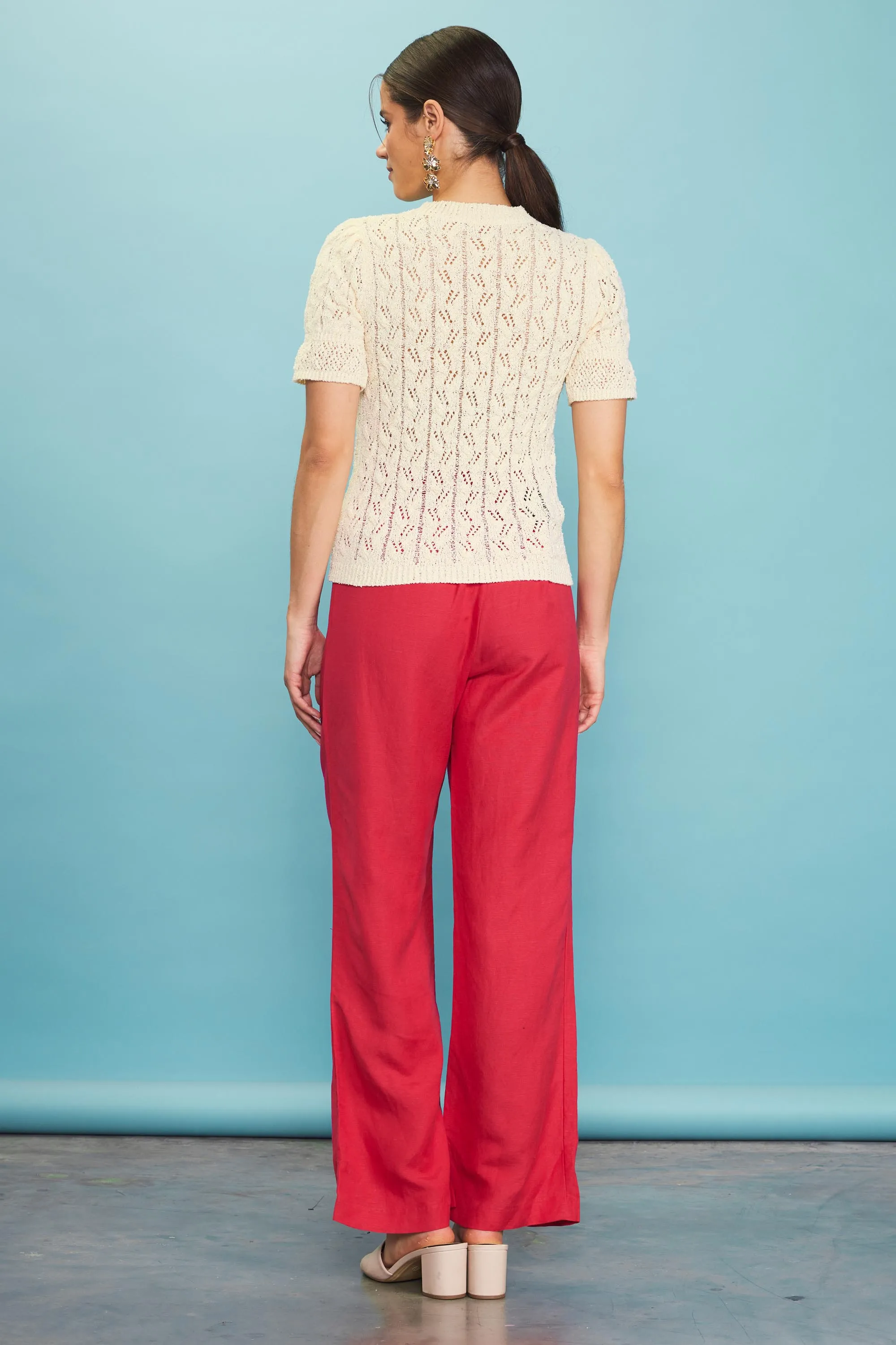 Pointelle Short Sleeve Sweater