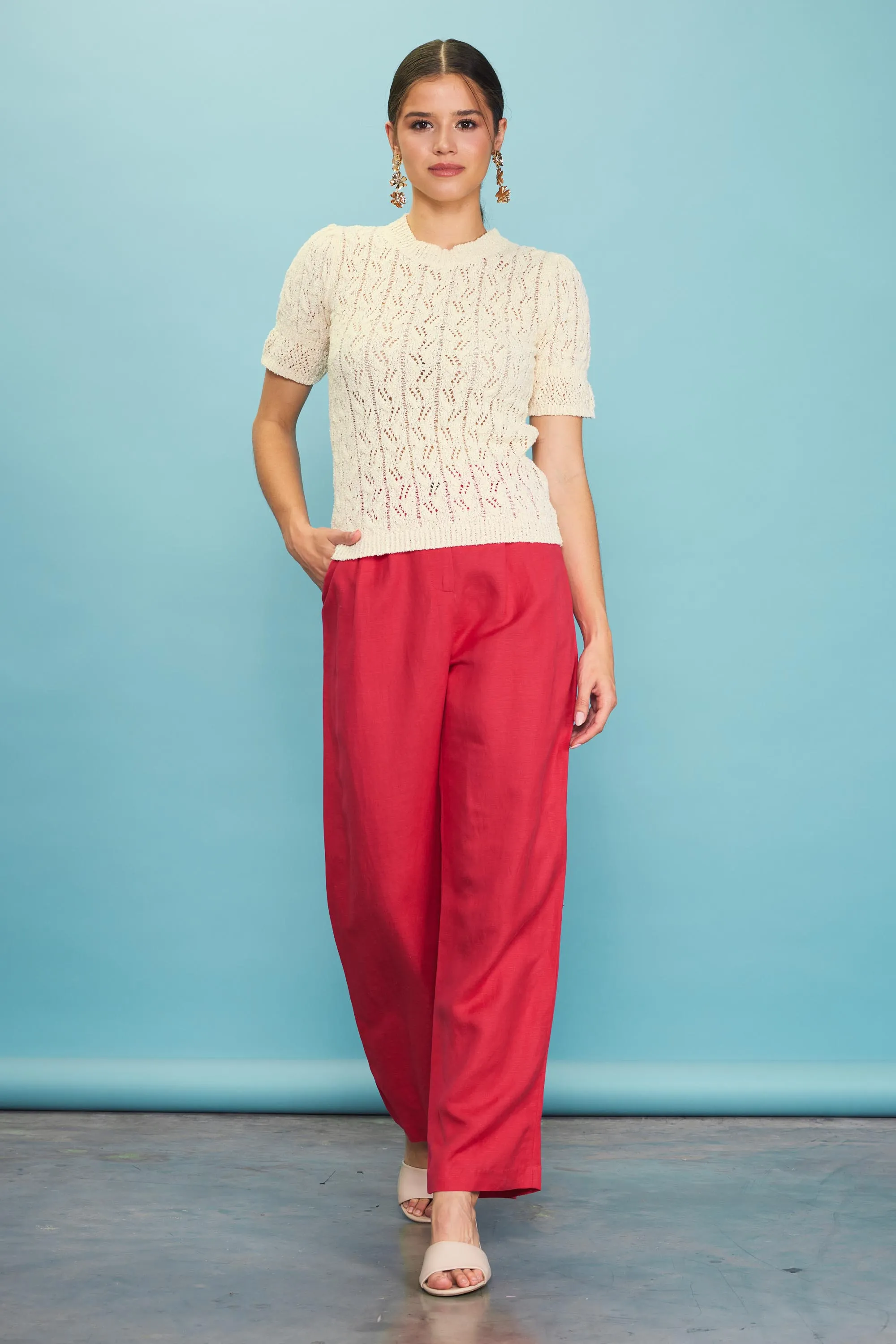 Pointelle Short Sleeve Sweater