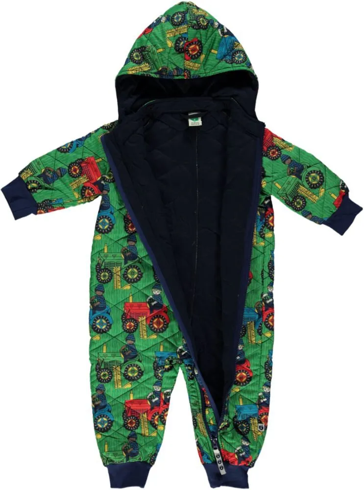 Quilted thermo suit for baby with tractor