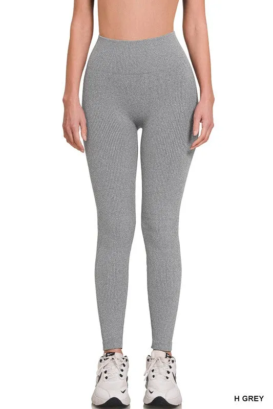 Ribbed Seamless High Waisted Full Length Leggings