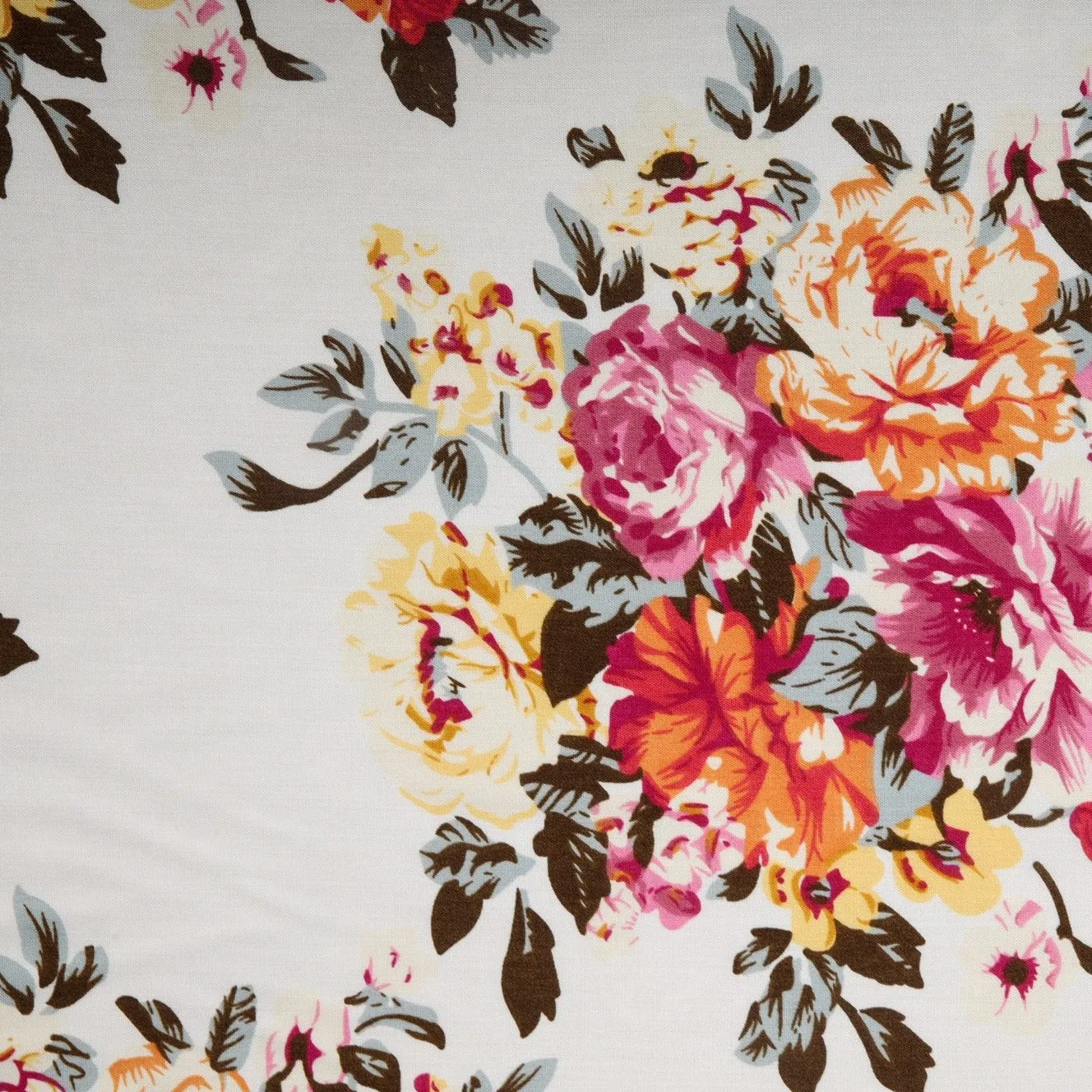 White Floral Print Rayon Fabric , Plain Weave 56 Inches , TU 4019-3