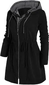 Women's Long Coat Women's double Row Zipper Fake Two Large Size Trench Coat With Hood   J46273