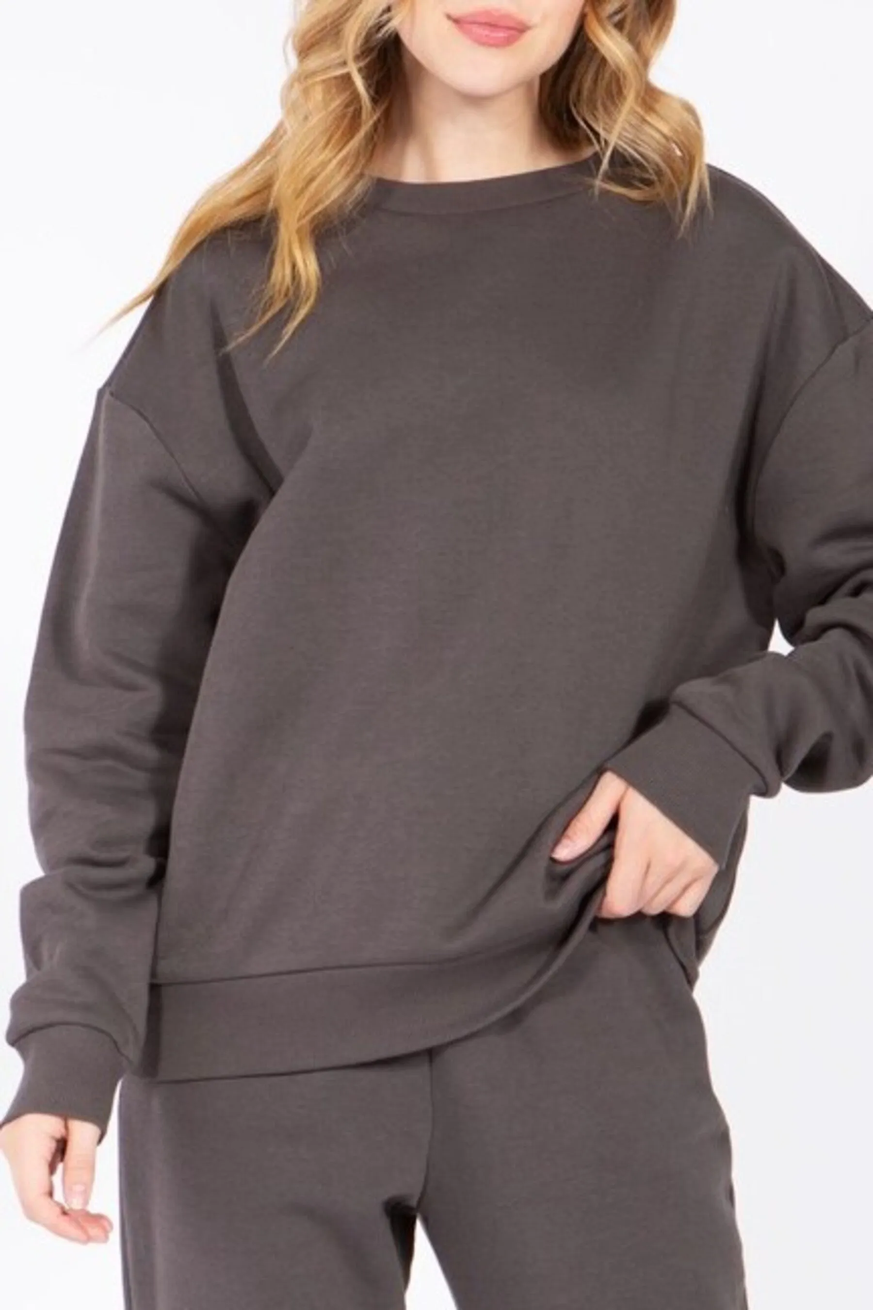 Women's Oversized Crewneck Fleece Pullover Sweatshirt