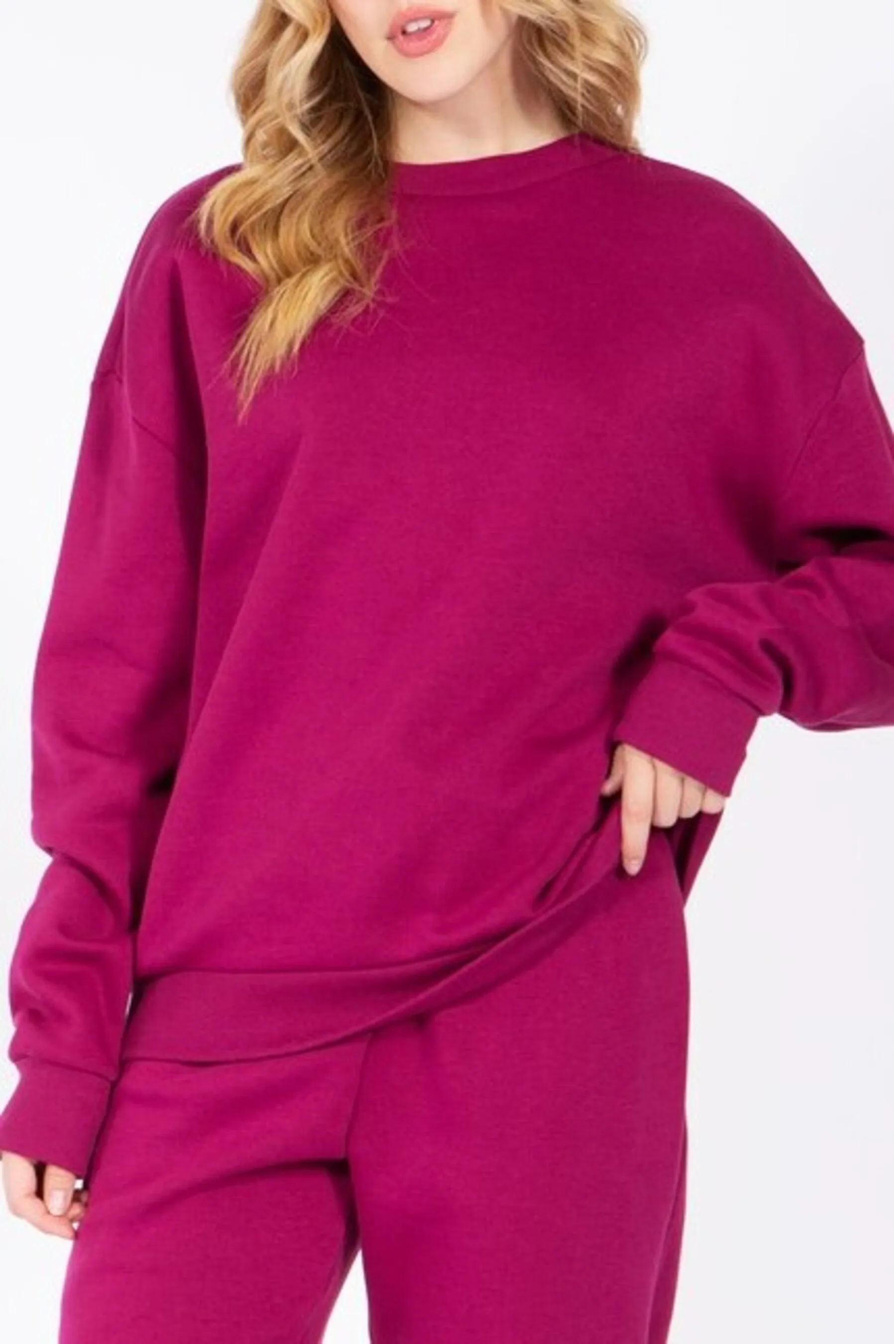 Women's Oversized Crewneck Fleece Pullover Sweatshirt