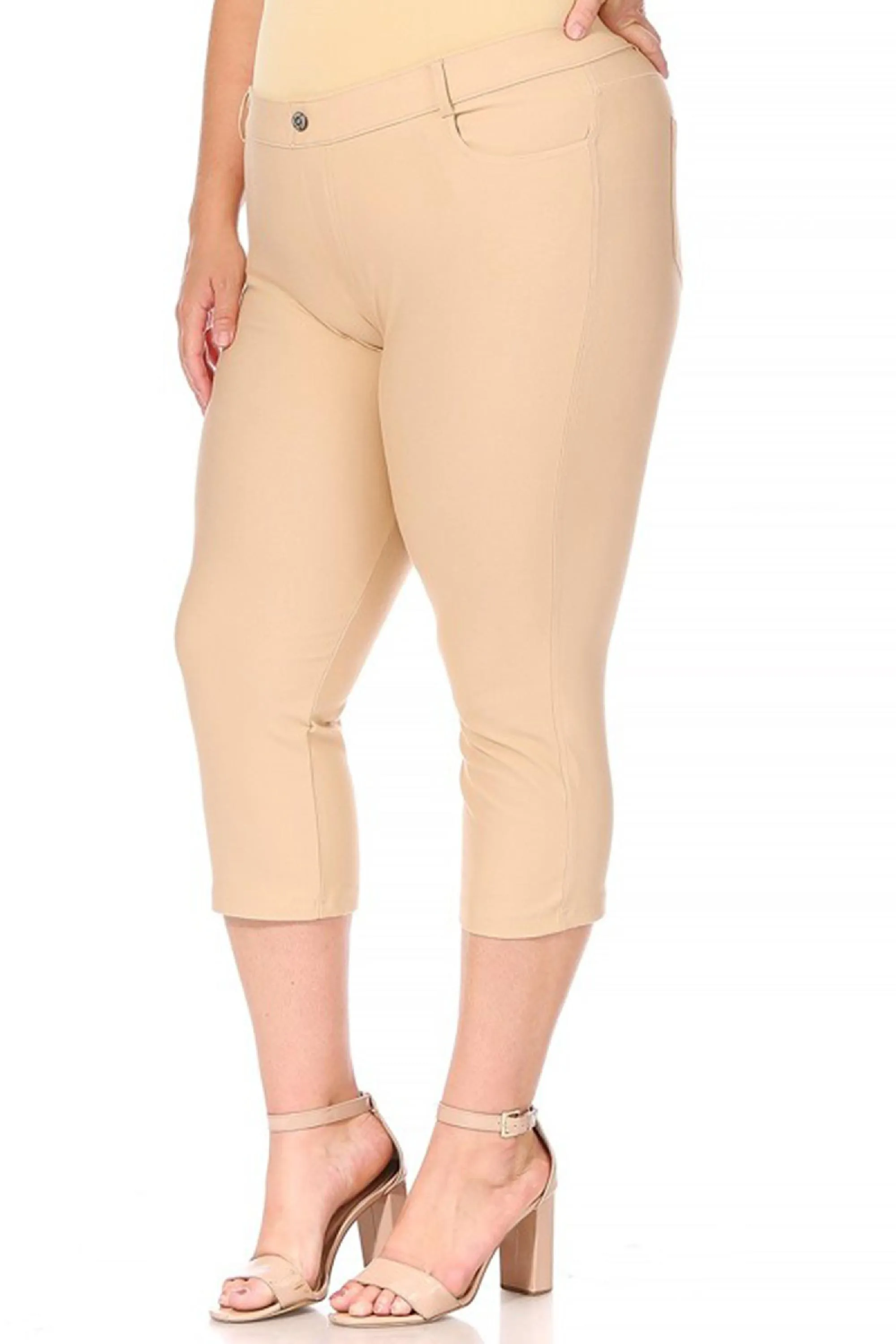 Women's Plus Size Casual Comfy Slim Pocket Jeggings Jeans Capri Pants