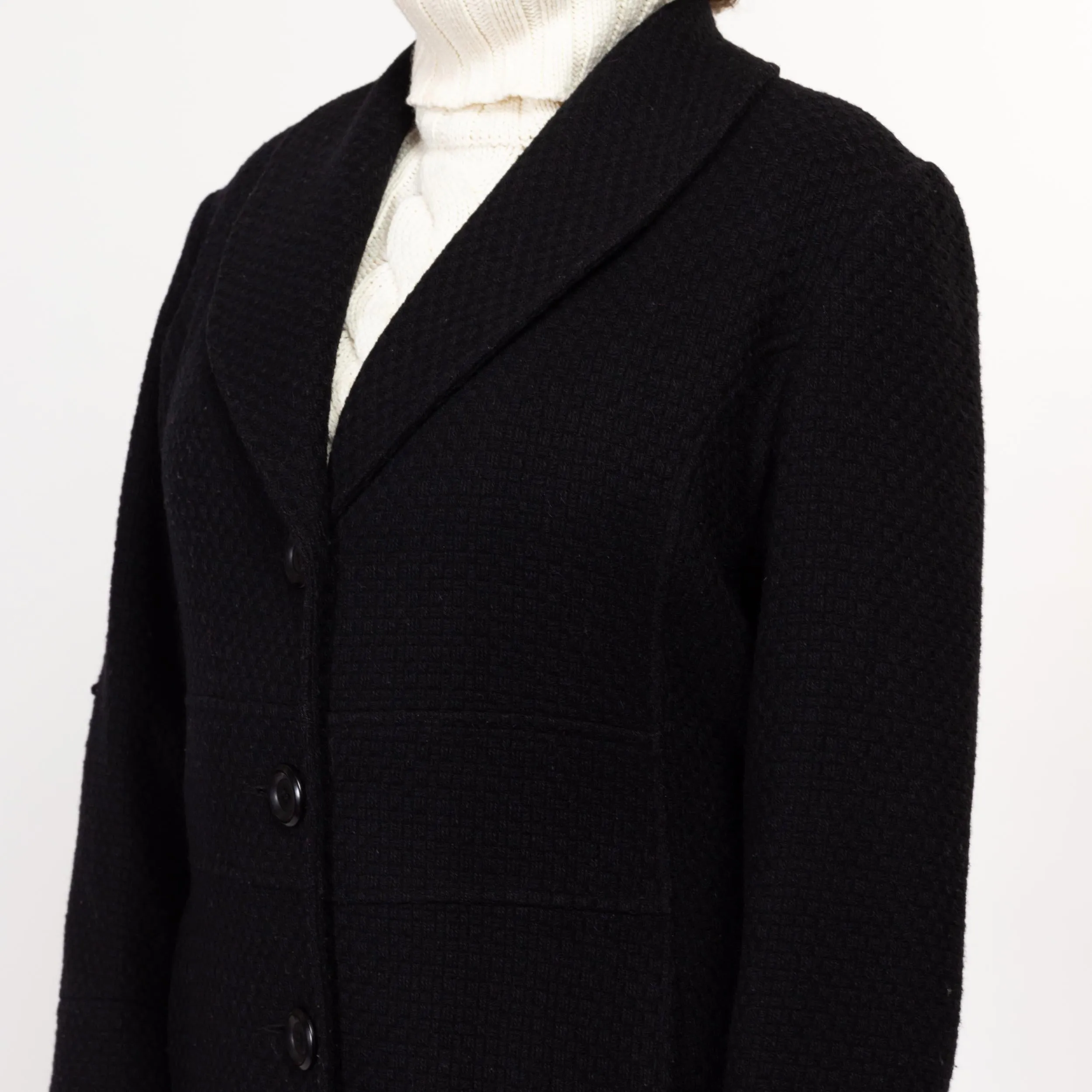 XL 90s Black Wool Knit Maxi Overcoat