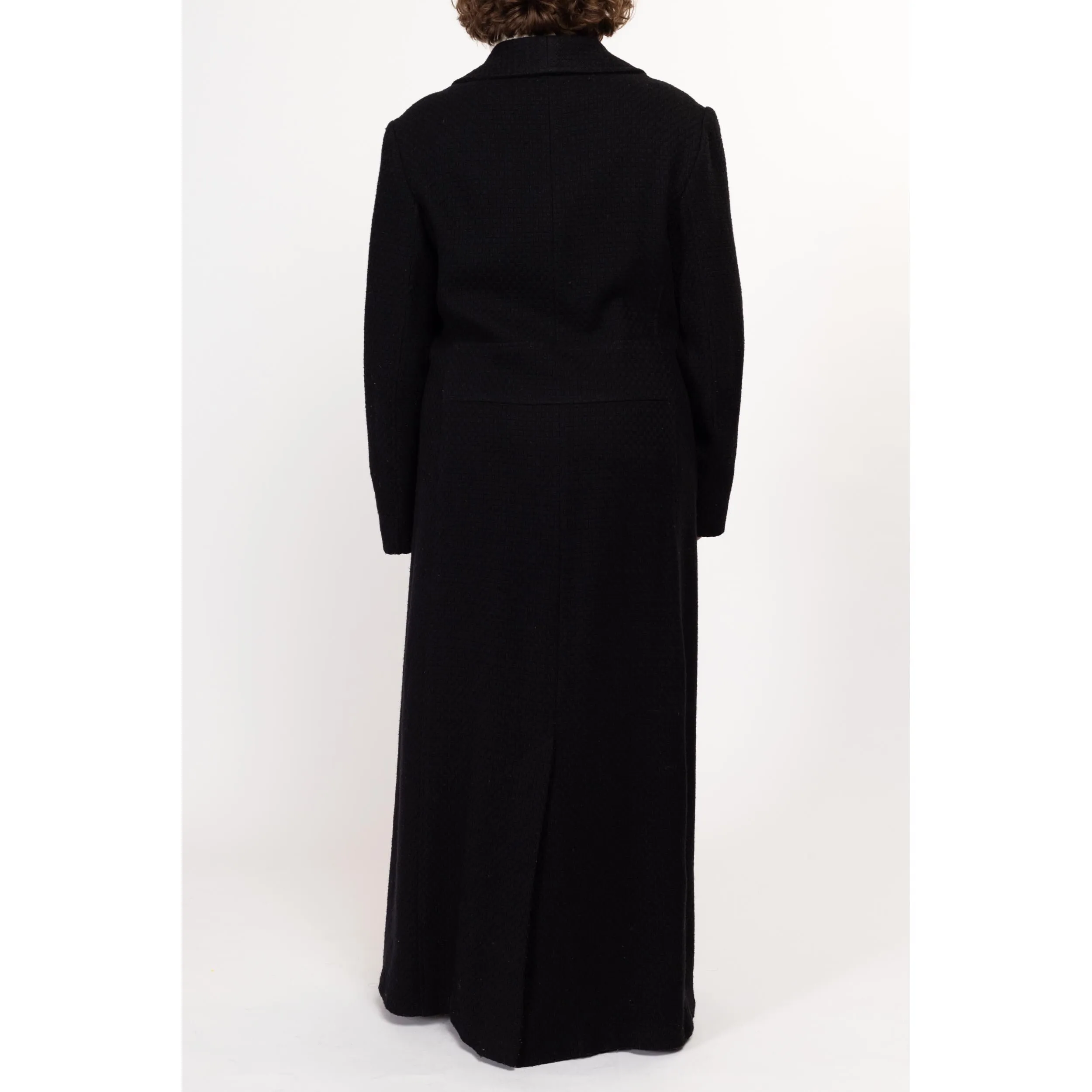 XL 90s Black Wool Knit Maxi Overcoat